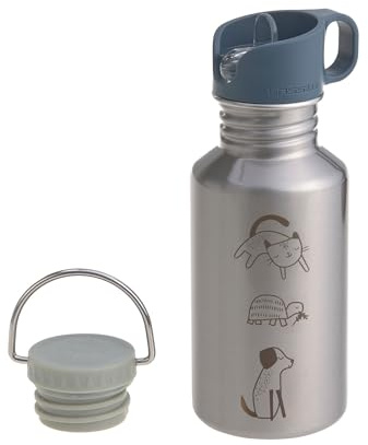 LÄSSIG Vattenflaska i rostfritt stål, BPA-fri, 500 ml vattenflaska för barn, dagis, läckagesäker vattenflaska med lock för sportdrickande/flaska i rostfritt stål Happy Print Animal