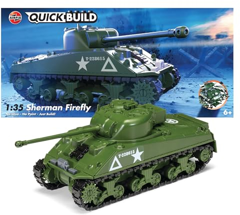 Airfix QUICKBUILD Model Tank Kit - J6042 Sherman Firefly Building Kit for Kids 6+, Construction Toys for Boys & Girls, Model Making with No Glue - Classic Vehicle Gifts Plastic Craft Sets