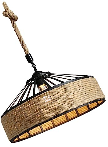 Gadpiparty 1pieza Pantalla De Lámpara Colgante De Cuerda De Yute Vintage Para Comedor y Bar Decoración Rústica De Techo Sin Fuente De Luz