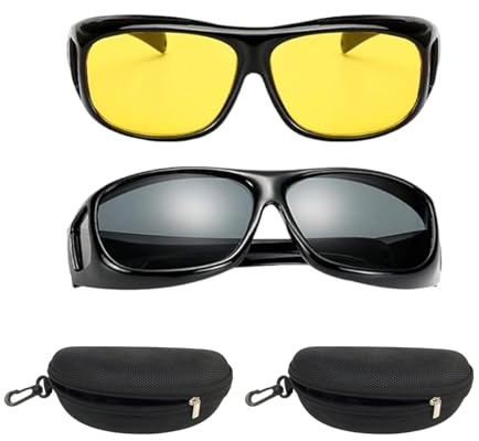Hazrcvr 2 Stück Nachtsichtbrille für Autofahrer, Nachtbrille zum Autofahren, Überziehbrille für Brillenträger, Nachtsicht-Fahrbrille für Herren und Damen, Inklusive 2 Brillenetuis