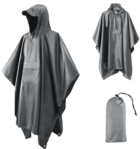 RHHGHY Poncho Pluie Imperméable, Cape de Pluie Randonnée, Polyvalent Poncho Pluie 210T Oxford, pour Homme et Femme, Noir, Taille Unique 32