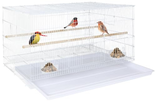 BAKAJI Gabbia Voliera per Uccelli Forma Rettangolare da 77,5 cm in Metallo, ideale per Pappagalli, Parrocchetti, Volatili, con vassoio Scorrevole e Posatoi in Legno, Gabbietta Impilabile (Bianco)