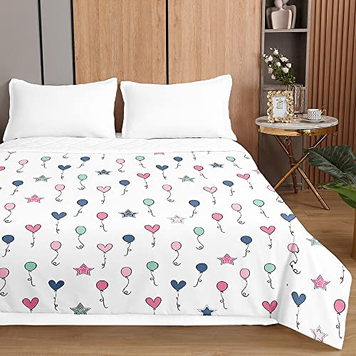 Highdi Couvre Lit Matelassé, Microfibre Dessus de Lit, 3D Ballon Couvre-lit Poids Léger Couverture Lit, pour Couvre Lit 1 Personne Couverture Lit 2 Personnes (100x150cm,Blanc)