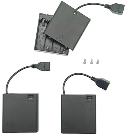 JZK 3 x 4 x 1,5 V AA-Batteriehalter mit USB-Buchse, AA-Batterie-Aufbewahrungsbox, Batteriegehäuse, Patronenfach mit An-/Ausschalter und Abdeckung, mit Schrauben