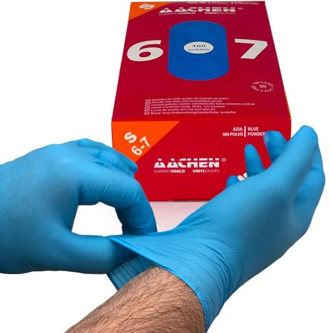 PAMPOLS Guantes de Vinilo Azules | Sin Polvo | Talla S (6 7) | Resistentes y Duraderos | Ideal para Uso Doméstico y Profesional | Paquete de 100 unidades