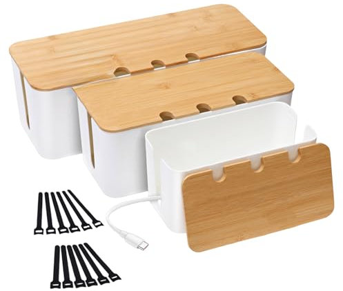 Azyvum Set da 3 scatola cavi, scatola nascondi cavi, Scatola di gestione dei cavi, Organizer per scatola di gestione dei cavi, Scatola di gestione per nascondere I cavi sciolti, per nascondere i cavi