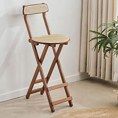 Sgabello da bar pieghevole in bambù con schienale e poggiapiedi, seggiolone, per uso interno ed esterno, portatile, vintage, per casa, cucina, feste (noce 61 cm)