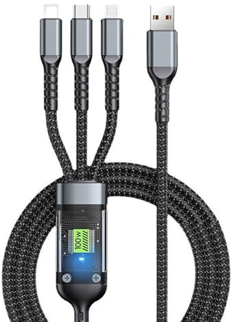 SCDOA Transparent Luminous 3 In 1 Super Fast Charging Cable，Universal Charging Cable，Portable 100w Multi Charging Cable，3 In 1 Charging Cable(2m)