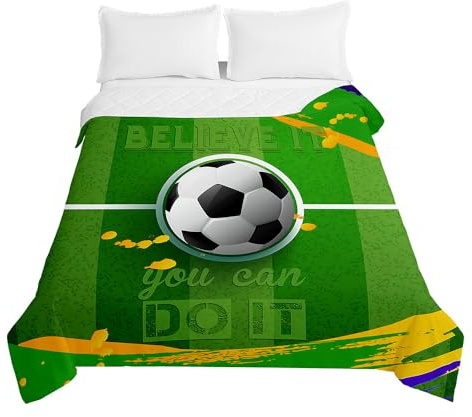 Odot Trapuntino Copriletto Calcio Matrimoniale/Piazza e Mezza Primaverile-Estivo Singolo Double in Morbida Microfibra Caldo e Morbido Trapunta Leggera (Campo da calcio,180x220cm)