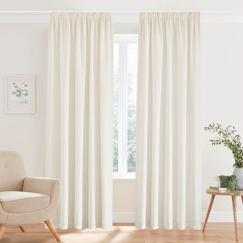 PONY DANCE Tende Soggiorno Moderne 2 Pezzi L 140 x A 300 CM 200g/m² Tende Lino per Camera da Letto Curtains Semitrasparenti con Fettuccia per Salotto Eleganti, Crema