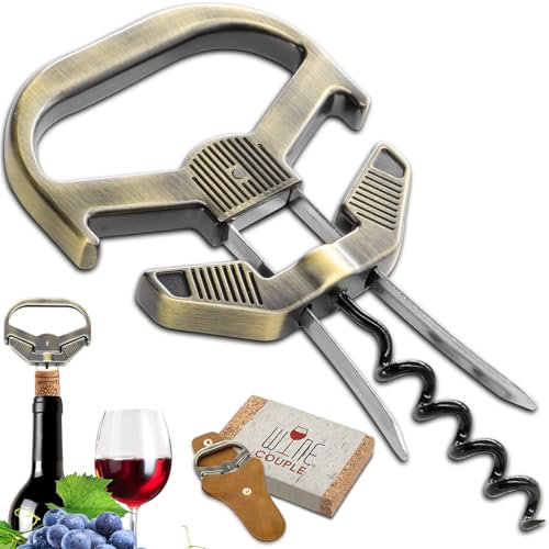LUCYLANKER Ouvre Bouteille de Vin, 3 en 1 Ah So Ouvre Bouteille, Tire Bouchon de Vin Vieux avec Étui en Cuir Portable, Cadeau pour Cadeau Amateur de Vin (Bronze - Classique)