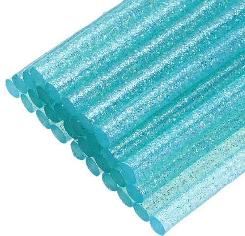 QUARKZMAN 30 Stück Heißklebestift 7mm x 100mm Heißkleber Klebestifte EVA Klebesticks Heissklebepistole für Klebepistole DIY Ersatzsticks Holz Kunststoff Handwerk Glitzer klar blau