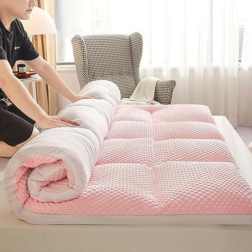 Japanische Matratze, faltbar, aufrollbar, Futonbett, tragbare Isomatte, weich und dick, Doppelbett, Einzelbett, Rosa, 150 x 200 cm