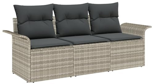vidaXL Soffset med kudde 3 pcs Grå konstrotting, Modern modulkampanjsoffa, lätt rattansoffa, UV-resistent utomhusmöbel, stiliga terassmöbler
