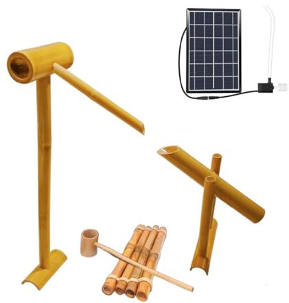 Mofgoe Kit Pompa Solare Fai da Te da 26,7 Pollici, Kit Fontana in bambù, con Pompa, Pannello Solare E Filtro per L'acqua, Fontana Decorativa da Giardino, per Laghetto, Piscina, Giardino