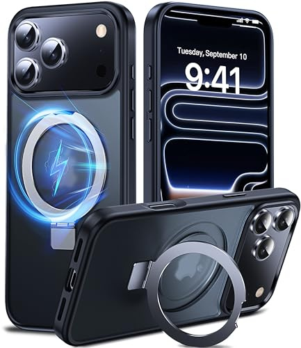 DASFOND Hülle für iPhone 17 Pro Case mit Ständer, [All-in-1] Upgraded Magnetische Matt Case mit Unsichtbar Ständer, Handyhülle mit Militär stoßfesten Schutzhülle, Schwarz