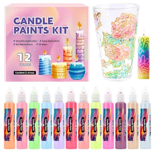 kinrguiyuez Wachsmaler | 12 Leuchtende Farben Wachsmalstifte Set | Schreib Zeichen Dekorations Set Für Feste Feiern Partys Basteln Auf Glas Tragetaschen Baumwollstoff Erwachsene