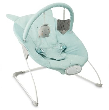 MoMi GLOSSY Babywippe für Babys bis 9 kg, 3-Punkt-Sicherheitsgurt, Metallgestell mit Antirutsch-Füßchen, Gewicht 1,7 kg, Abmessungen 58 x 49 x 53 cm, sensorisches Modul für Kinderförderung