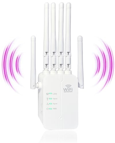 Repetidor WiFi Largo Alcance, Amplificador Señal WiFi Extender, TP Link Repetidor WiFi 6 Antenas Cobertura 1500 m2, Amplificador WiFi Extensor de WiFi con 2 Puertos LAN para Casa y Oficina