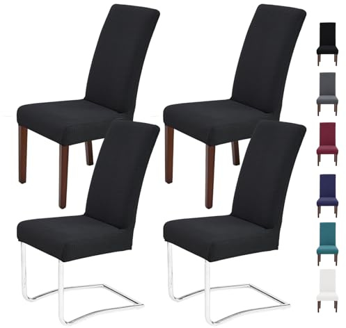 Litrue Stuhlhussen 4er Set Stuhlbezug Schwingstühle Abnehmbarer Waschbarer Stuhlüberzug Stretch Hussen Stühle Schutz für Esszimmer Küche Hotel Bankett Hochzeit(Schwarz)