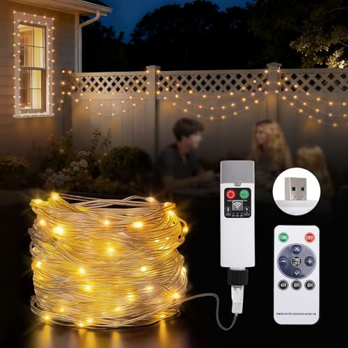 99FT/300LED USB Rechargeable String Lights, Battery Powered Rope Lights