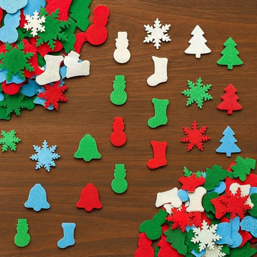 200 Stück Streudeko Weihnachten Filz, Bunte Weihnachtsdeko Tisch Konfetti, 5 Motive (3-4cm) Enthält 4 Farben, Weihnachtsbaum Streudeko, Weihnachten Tischdeko, Ideal fürTischdeko Weihnachten & Basteln