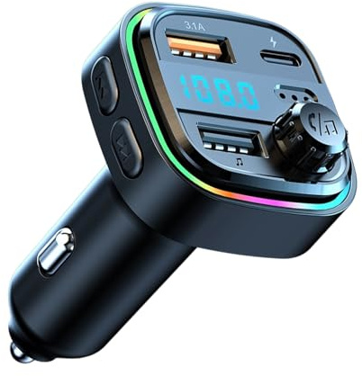 Transmetteur FM Bluetooth Voiture, 3.1A Bluetooth Auto Radio MP3 Adapter, | C26 Adapter Auto Ladegerät, für 2 USB und Type-C PD15W , Unterstützung Freisprechanruf, TF Karte, U-Disk