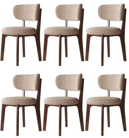 6er Set Esszimmerstühle aus Holz, Moderne, Polsterstuhl Küchenstühle mit Geschwungener Rückenlehne, Esszimmerstühle mit Massivholzbeinen für Esszimmer, Küche, Restaurant (Walnussbeine/Khaki)