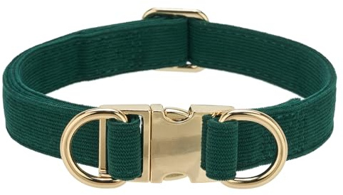 YUDOTE mjukt corduroy hundhalsband med 2 D-ringar, säkert, justerbart för stora energiska och lekfulla husdjur, grönt