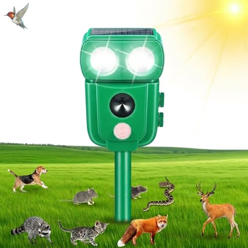 Répulsif pour chat EMS - Ultrasonique - Alimentation solaire - Pour pigeons oiseaux, chiens, chats, mices, renards d'animaux - 4 modes réglables