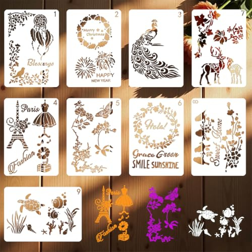 FineInno 9 plantillas para pintar, plantillas reutilizables de madera para ventanas, puertas y paredes