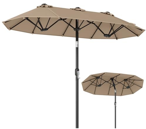 COSTWAY Doppelsonnenschirm knickbar 300x150 cm, Doppel Sonnenschirm | Gartenschirm mit Kurbel, Terrassenschirm, Marktschirm für Garten, Terrasse, Balkon, Braun