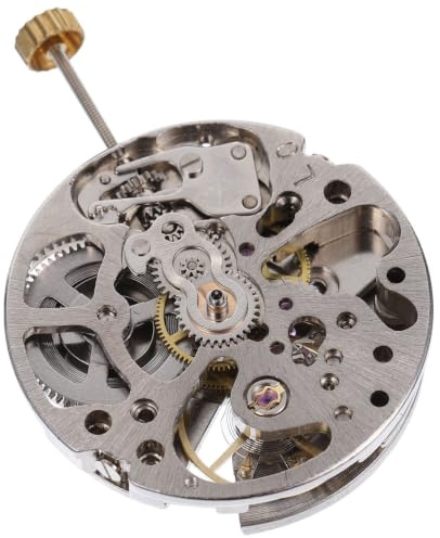 SEWACC Movimiento de Reloj Automático de Cuarzo Diseño Esqueleto en Metal Plateado, Precisión Mecánica y Sistema de Transmisión Suave para Proyectos DIY y Reparación de Relojes