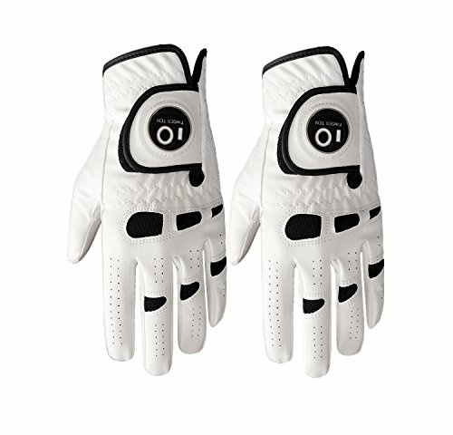 FINGER TEN Men’s Golf Gloves Left Hand Right with Ball Marker 2 Pack, Weathersof Grip Soft Comfortable, Fit Size Small Medium ML Large XL (Large, Worn on Left Hand)