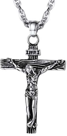 PROSTEEL Herren personalisiert Halskette Kruzifix Kreuz Anhänger mit Singapurkette Benediktuskreuz Religiöser Modeschmuck für Männer Jungen Edelstahl/18k vergoldet/schwarz Metall/Ionenplattieren blau