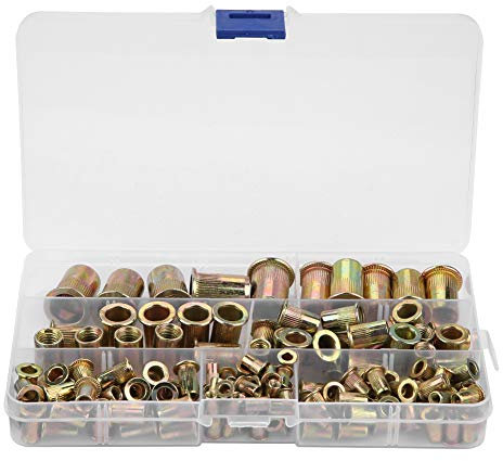 150pcs Écrous à Rivets, Insert d'Écrou de Rivet Aveugle Fileté à Tête Plate en acier au carbone 7 Tailles (M3/M4/M5/M6/M8/M10/M12)