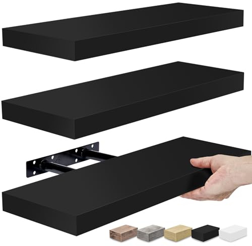 Sorbus Floating Shelves for Wall – 16 Inch Floating Shelf for Kitchen, Bedroom, Living Room, Bathroom, Home & Wall Decor - Mounted Bathroom Shelves with Invisible Brackets (Black, 3 Pack)