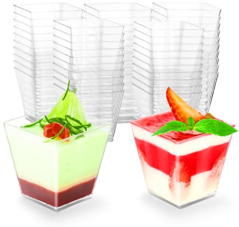 WEST STORY 50 Pezzi Tazze da Dessert, 8oz/240ml Mini Coppette Da Dessert Trasparenti Quadrate, Dolci Monoporzione per Matrimoni, Compleanni, Feste