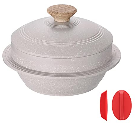 Bobikuke Korean Dutch Oven, Rice Pot, 7.9 in Enameled Cast Aluminum Pot with Lid, Korean Stone Bowl for Induction, White