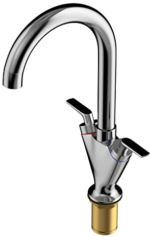 Kitchen Tap, Kitchen Mixer Tap Dual Lever 360° Swivel Spout, Chrome Kitchen Taps Mixer with Standard Fittings, 1 Hole Swivel Spout Double Handles Kitchen Faucet