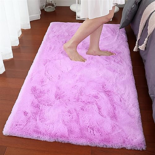 ZWPILY Hochflor Teppich Wohnzimmer Kinderzimmer Flauschig Fellteppich Kunstfell Fellimitat Plüsch Bettvorleger Einfarbig, Waschbar rutschfest, Modern Kunstfell Carpet,Lila,60x90 cm