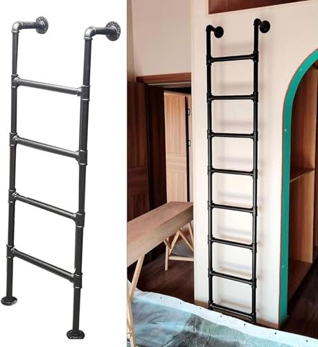 Basement Ladder 4-8 Rung, Wall Mounted Metal Step Ladder for Home Loft Climbing Ladders for High Bed/Attic/Outside/Deck/RV/Apartments/Egress Window Well, Black(270cm/106in)