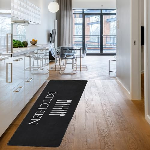 miqna Küchenteppich, rutschfeste Küchenläufer, Waschbarer Küchen Teppich, Schwarz Küchenmatte, Waschbarer Küchen Teppich (Shed, 80 x 200 cm)