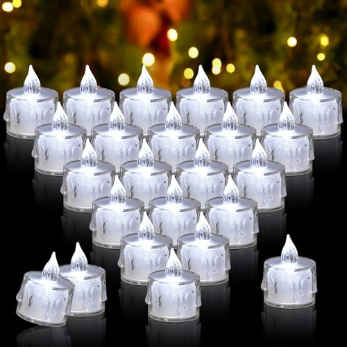 24 Stück LED Teelichter: Batteriebetriebene flammenlose Teelichter Kerzen, Led Kerzen Outdoor Elektrische Kerzen, Flammenlose kerzenlicht für Garten, Party Deko, Hochzeiten, Geburtstage, Weihnachten