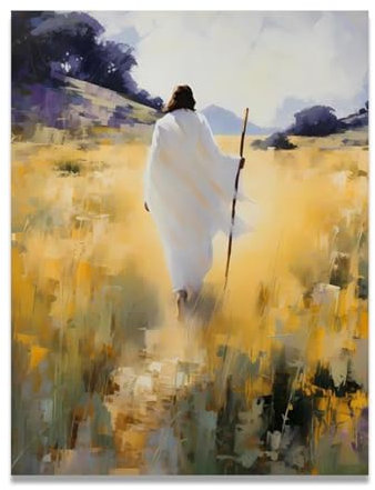 xukgmsg Einen Holzstab Halten Jesus-Bilder Auf Leinwand Wandkunst GemäLde Nordische Plakat Und Drucke Reine Heilige Wandbilder FüR Wohnzimmer 50x40cm