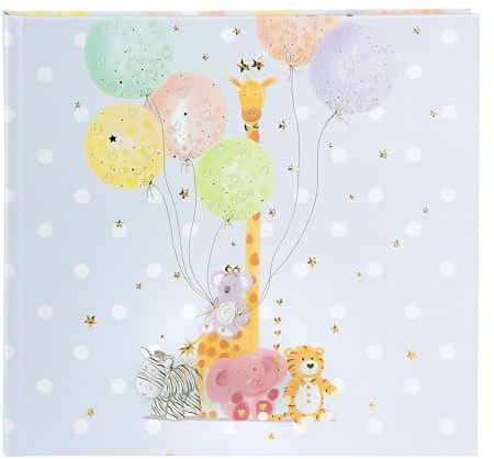 goldbuch 50403 Babytagebuch Balloon Party, Babyalbum 24,5 x 22,5 x 3,5 cm | Hellblaues Tagebuch für Neugeborene mit Kunstdruck-Motiv Tiere, Babyfotobuch mit 100 illustrierten Seiten, Made in Germany