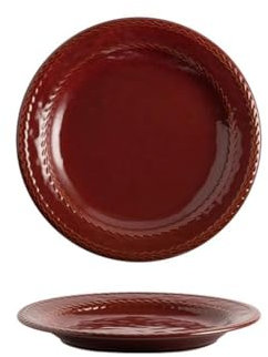 MIROOOO Juego de platos llanos de estilo retro, platos de color bajo esmalte, platos creativos para el hogar, plato occidental de cerámica, cuenco de ensalada de cocina (rojo, 8.5 pulgadas)