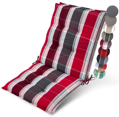 Beautissu 2er Set Premium Niedriglehner Auflage Gartenstuhl Polster | 100x50cm Rot-Anthrazit Gestreift 8cm Dick rutschfest Befestigungsbänder UV-Lichtechtheit 5 Robust Gartenstuhlauflage Sun-NL