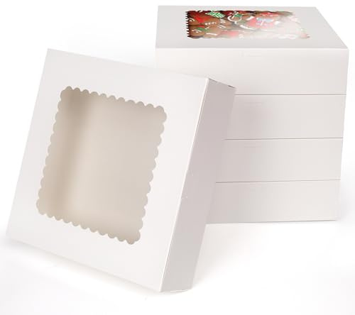 GXFCING 20 stycken vita kaklådor med fönster, 25,4 x 25,4 x 6,4 cm tårtkartong bakverk kartong presentförpackning, kex muffin tårtor makaron-munk cupcake lådor transportlåda