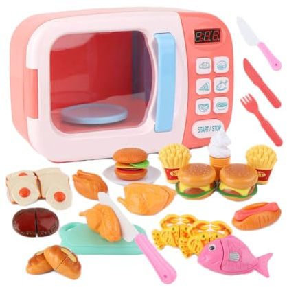 Ensemble De Jeu De Cuisine pour | Jouet Électronique De Simulation De Micro-Ondes avec Lumière Et Son | Mini Appareil De Cuisine Alimenté par Batterie avec Accessoires Alimentaires | Ensemble
